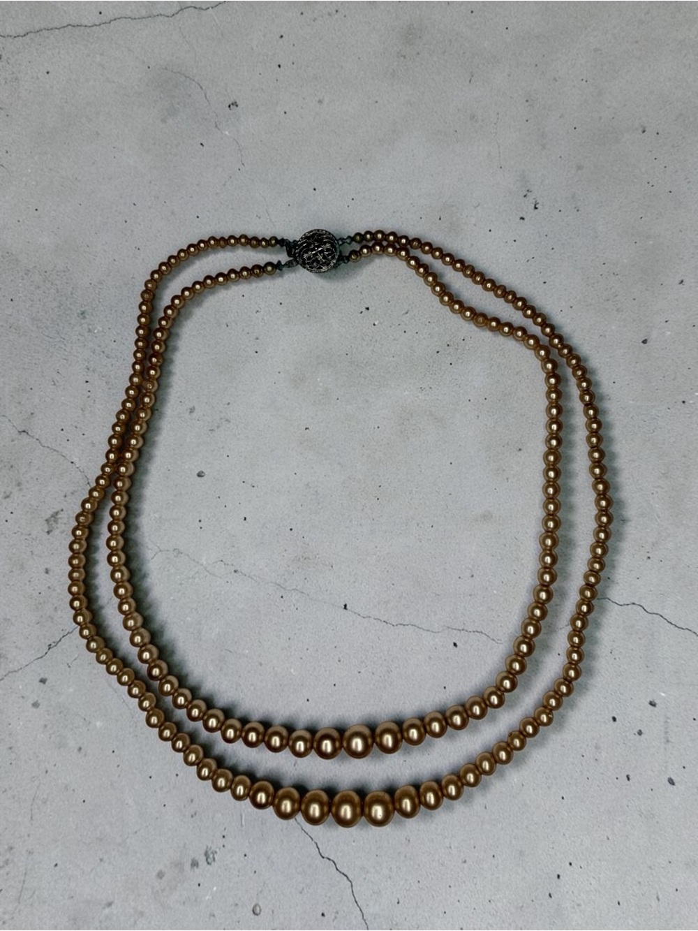 Vintage Elegant Bronze Pearl Double Strand Necklace